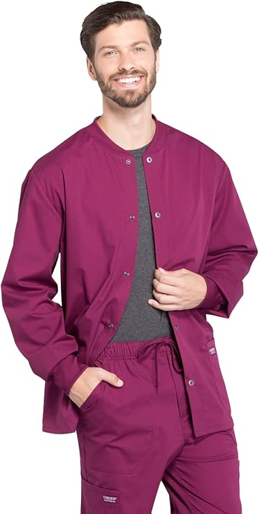 Men's Medical Scrub Jacket Snap Front with Long Sleeve