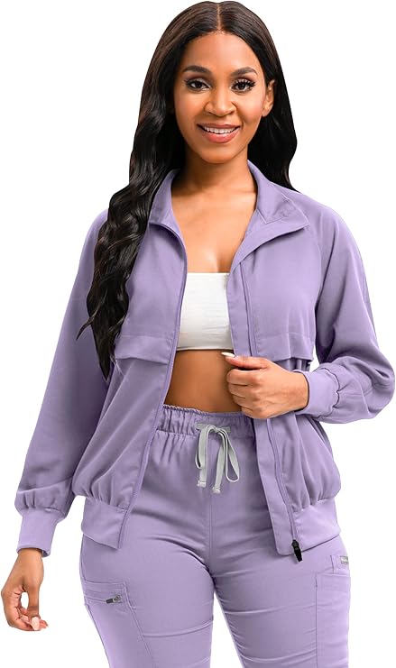 Scrub Jackets long Sleeve Medical Scrub Jackets for Women Zip Front