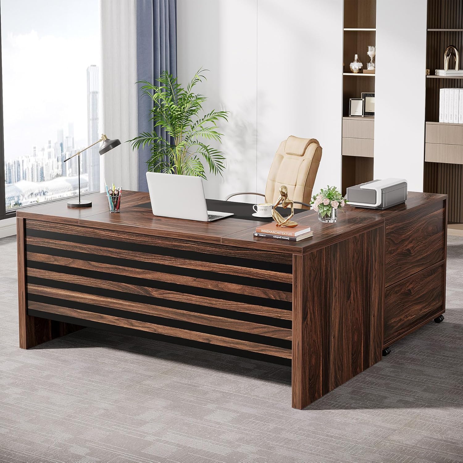  62.2" Executive Desk with Mobile File Cabinet