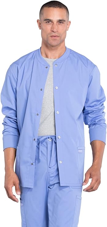 Men's Medical Scrub Jacket Snap Front with Long Sleeve 