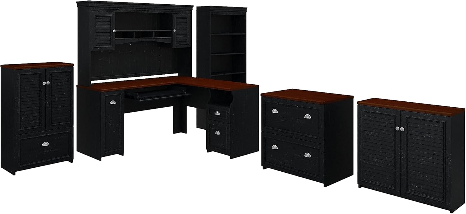  60W L Shaped Desk with Hutch, Bookcase