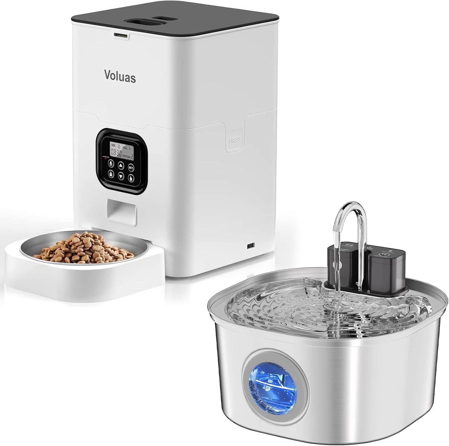 4L Automatic Cat Feeders + 309B Stainless Steel Cat Water Fountain