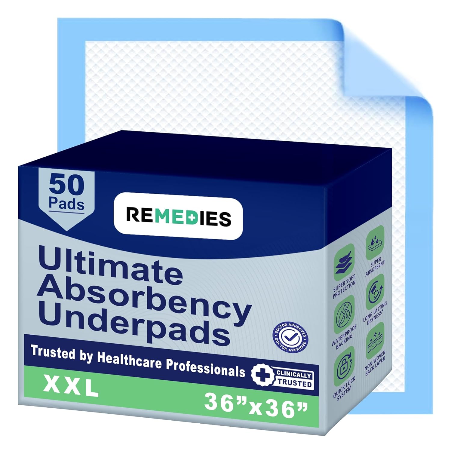 Remedies Extra Large Incontinence Bed Pads (36" x 36", 50 Count)