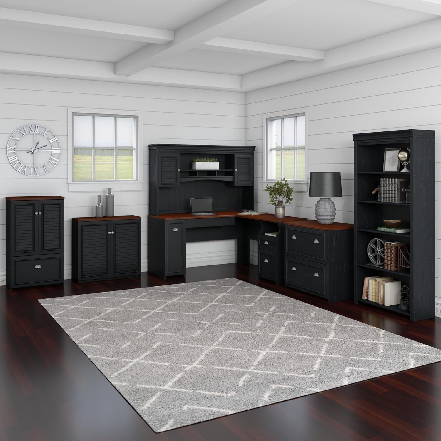  60W L Shaped Desk with Hutch, Bookcase
