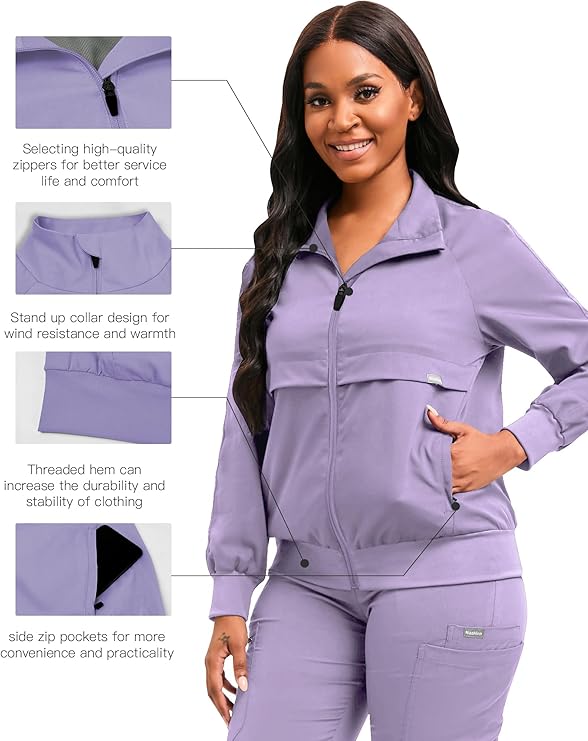 Scrub Jackets long Sleeve Medical Scrub Jackets for Women Zip Front
