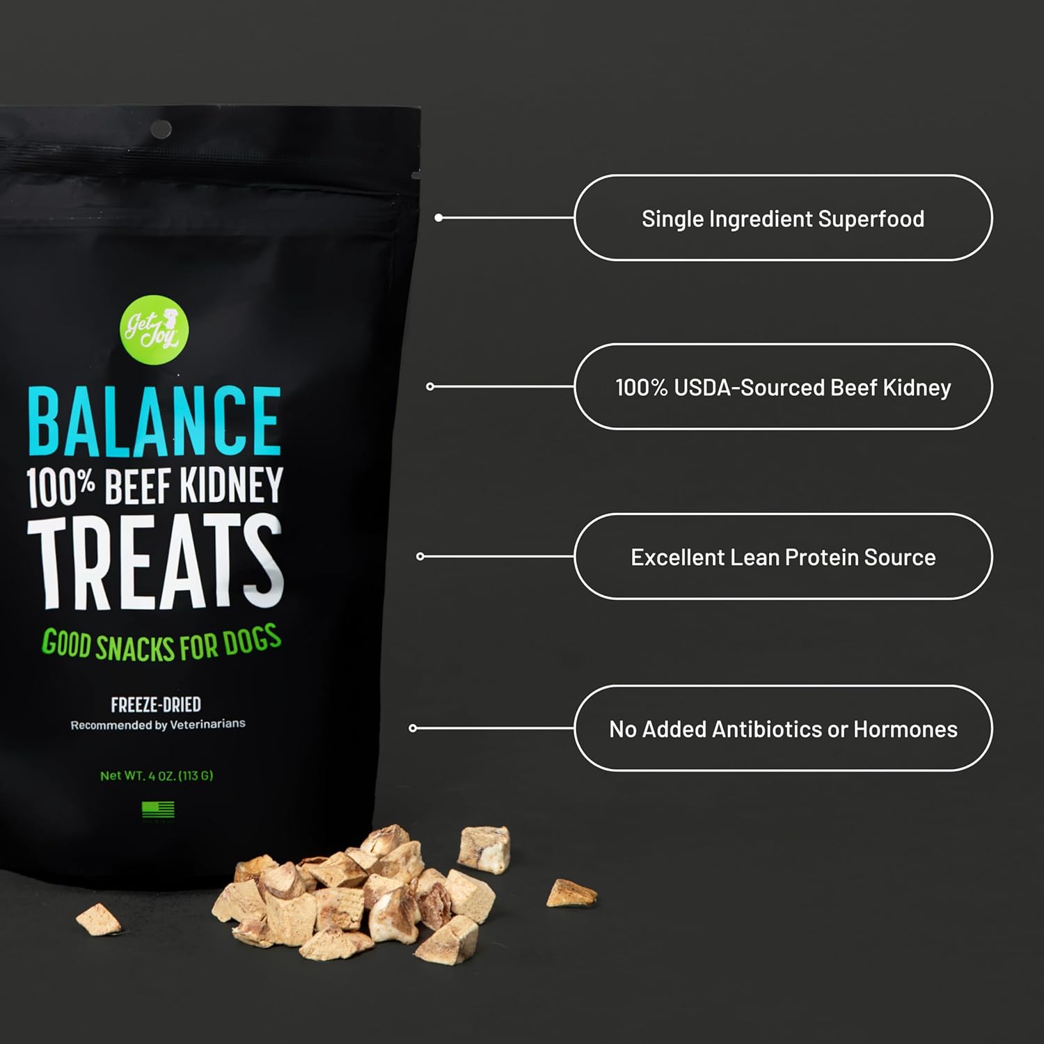 Get Joy Freeze Dried Superfood 100% Beef Kidney Dog Treats