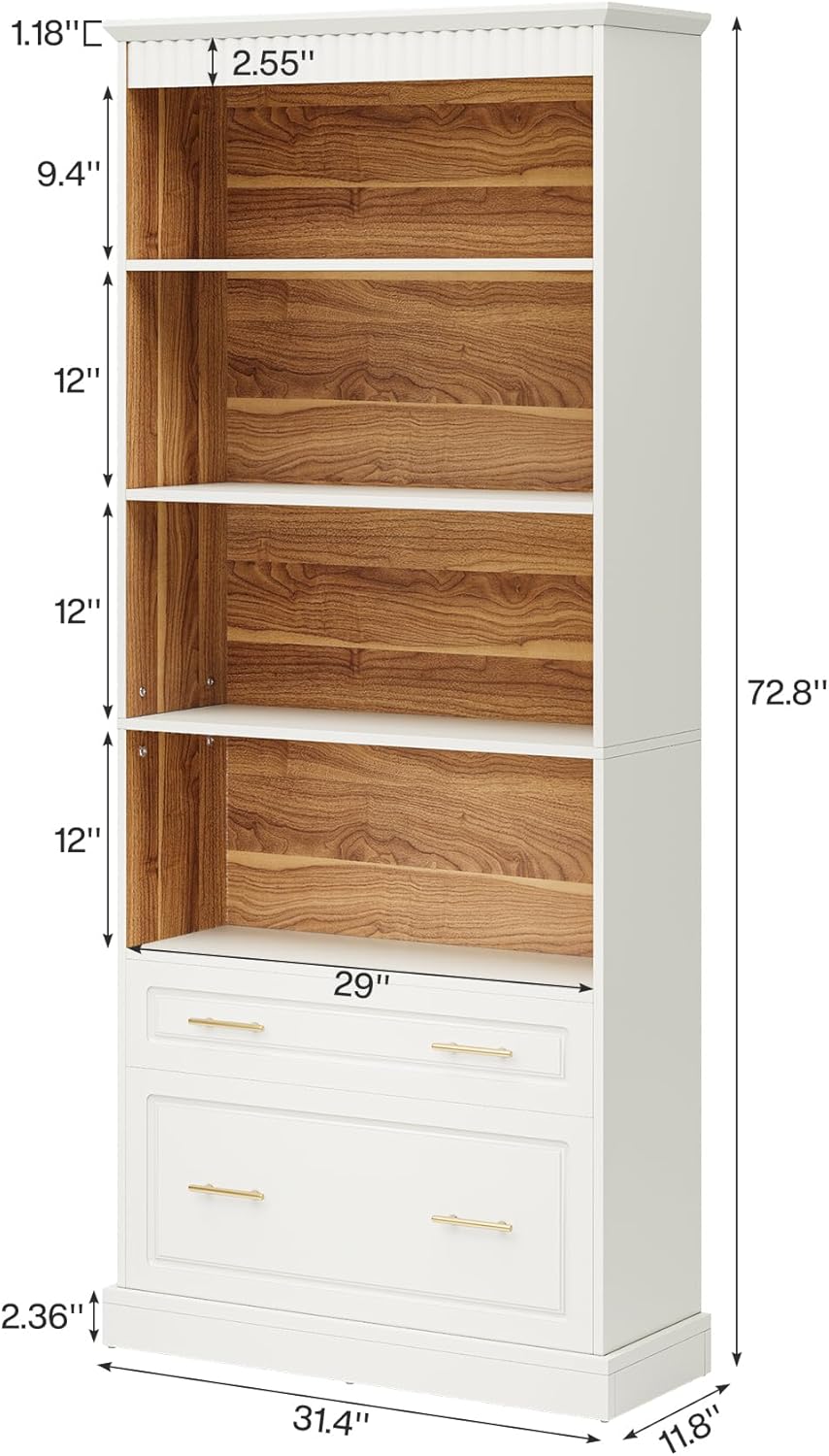 Tribesigns 5-Shelf Bookcase with File Cabinet