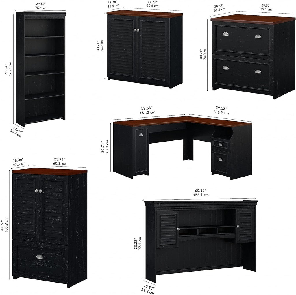  60W L Shaped Desk with Hutch, Bookcase