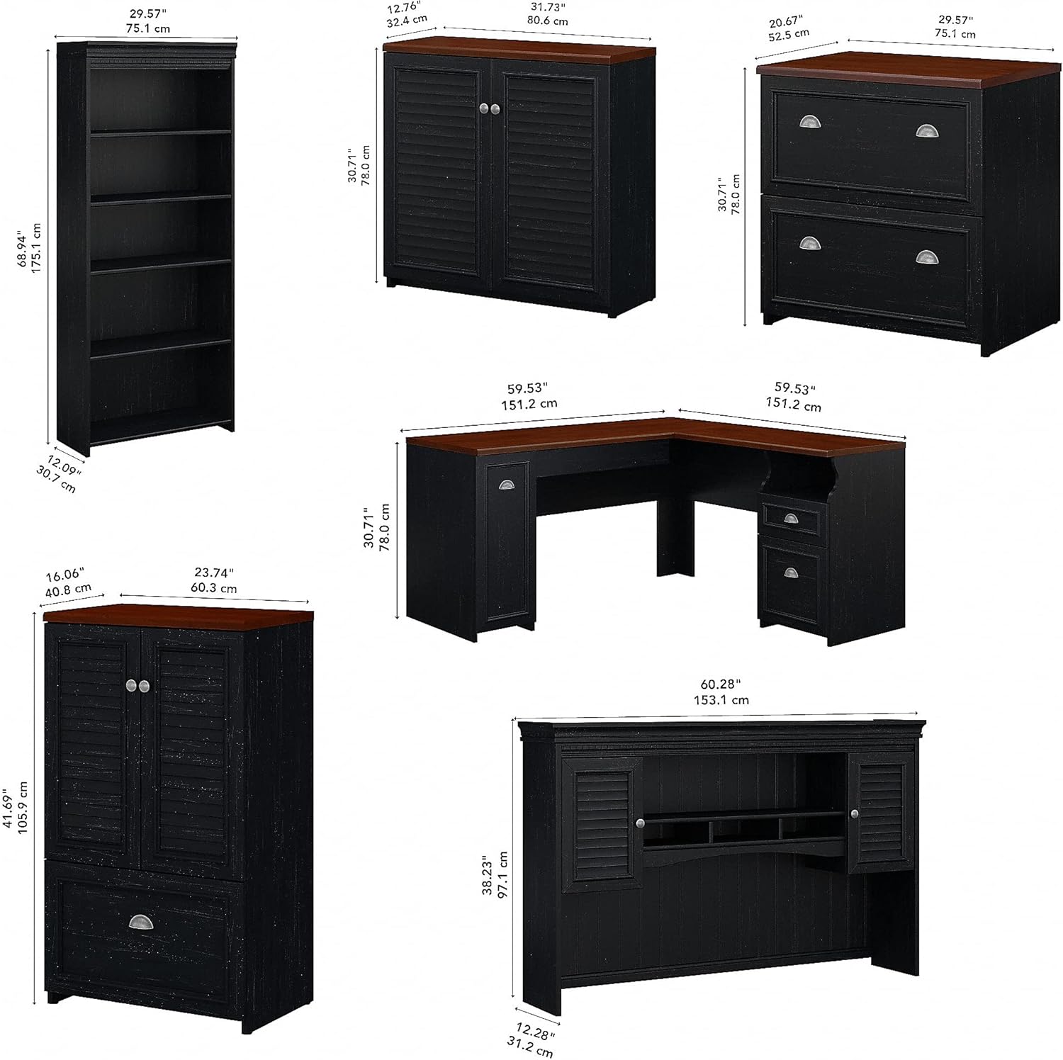  60W L Shaped Desk with Hutch, Bookcase