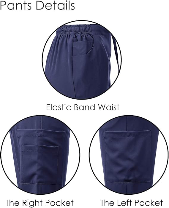 Dagacci Medical Uniform Women's Scrubs Set 4-Way Stretch Split Contrast Net V-Neck Scrub Top and Pants