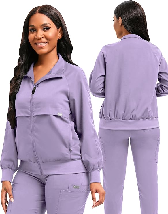 Scrub Jackets long Sleeve Medical Scrub Jackets for Women Zip Front