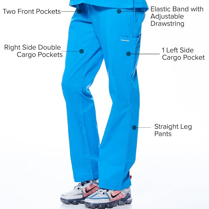 Dagacci Medical Uniform Women's Scrub Set Stretch Contrast Binding Top and Pants