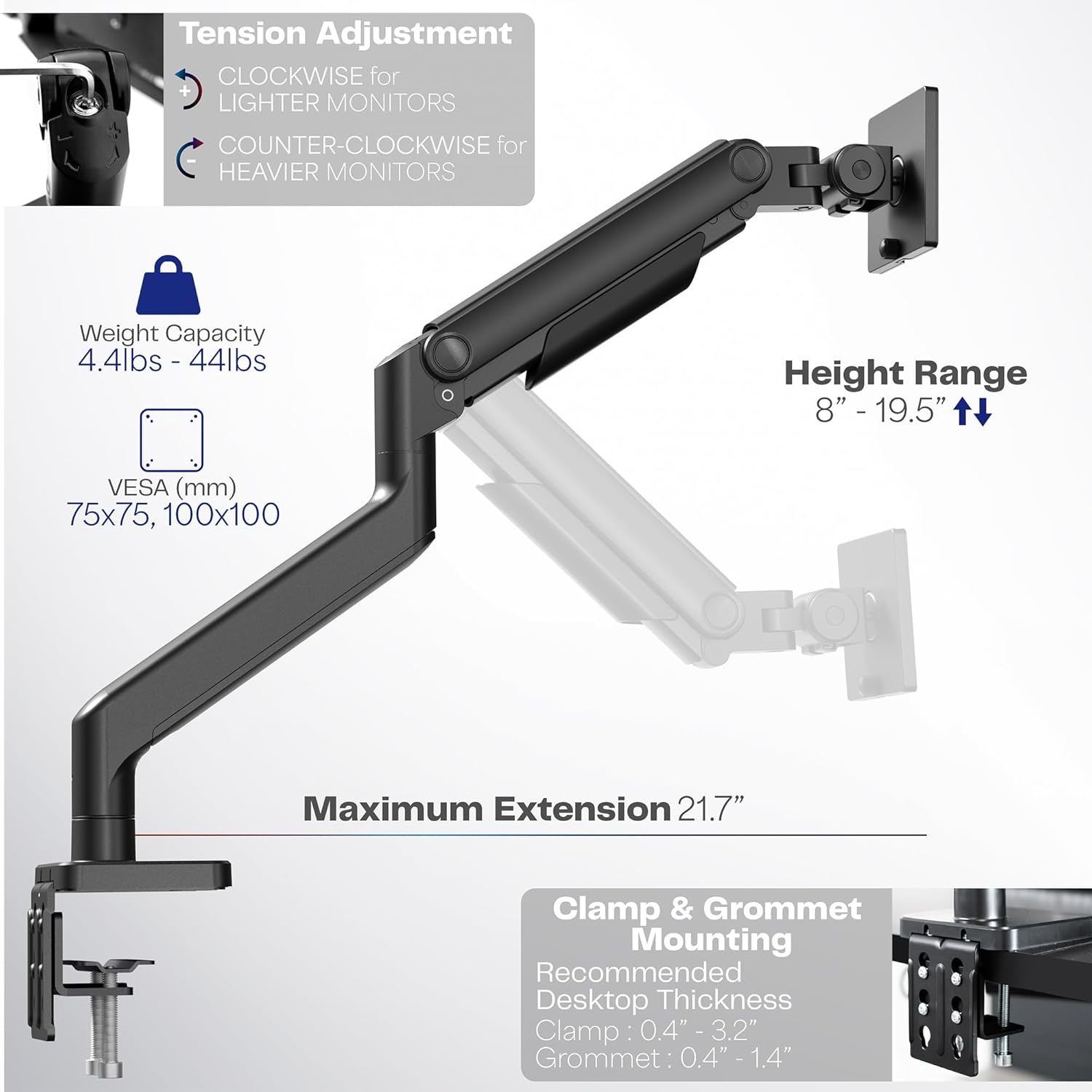 VIVO Heavy Duty Aluminum Ultrawide Monitor Tension Arm