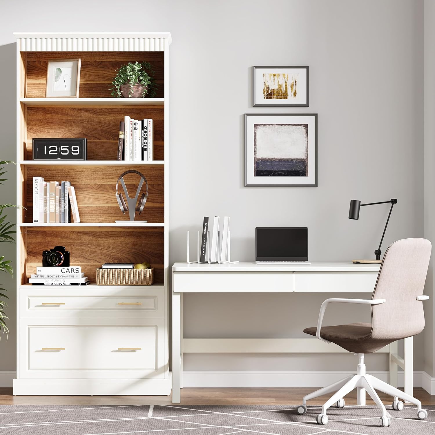 Tribesigns 5-Shelf Bookcase with File Cabinet