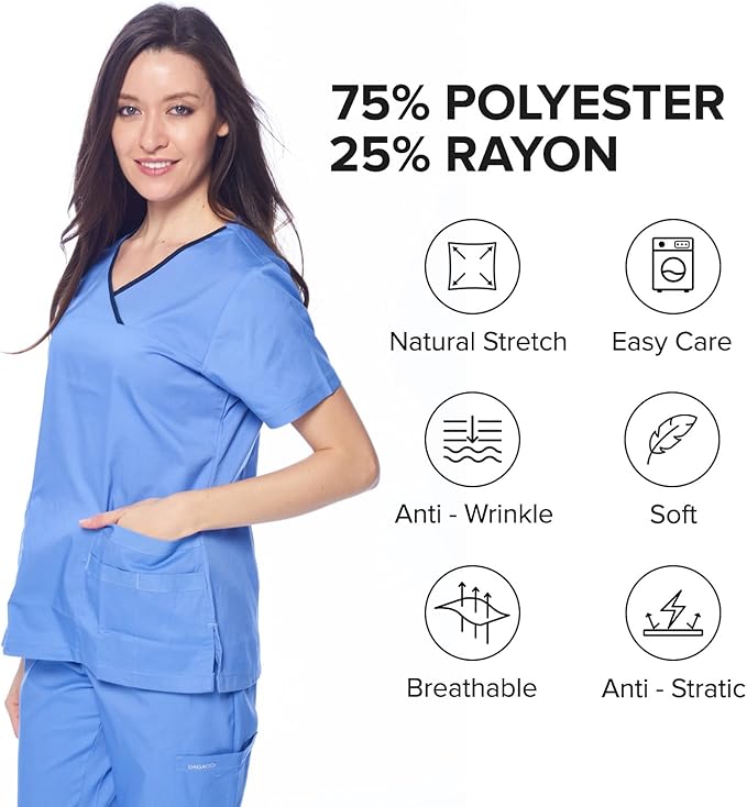 Dagacci Medical Uniform Women's Scrub Set Stretch Contrast Binding Top and Pants