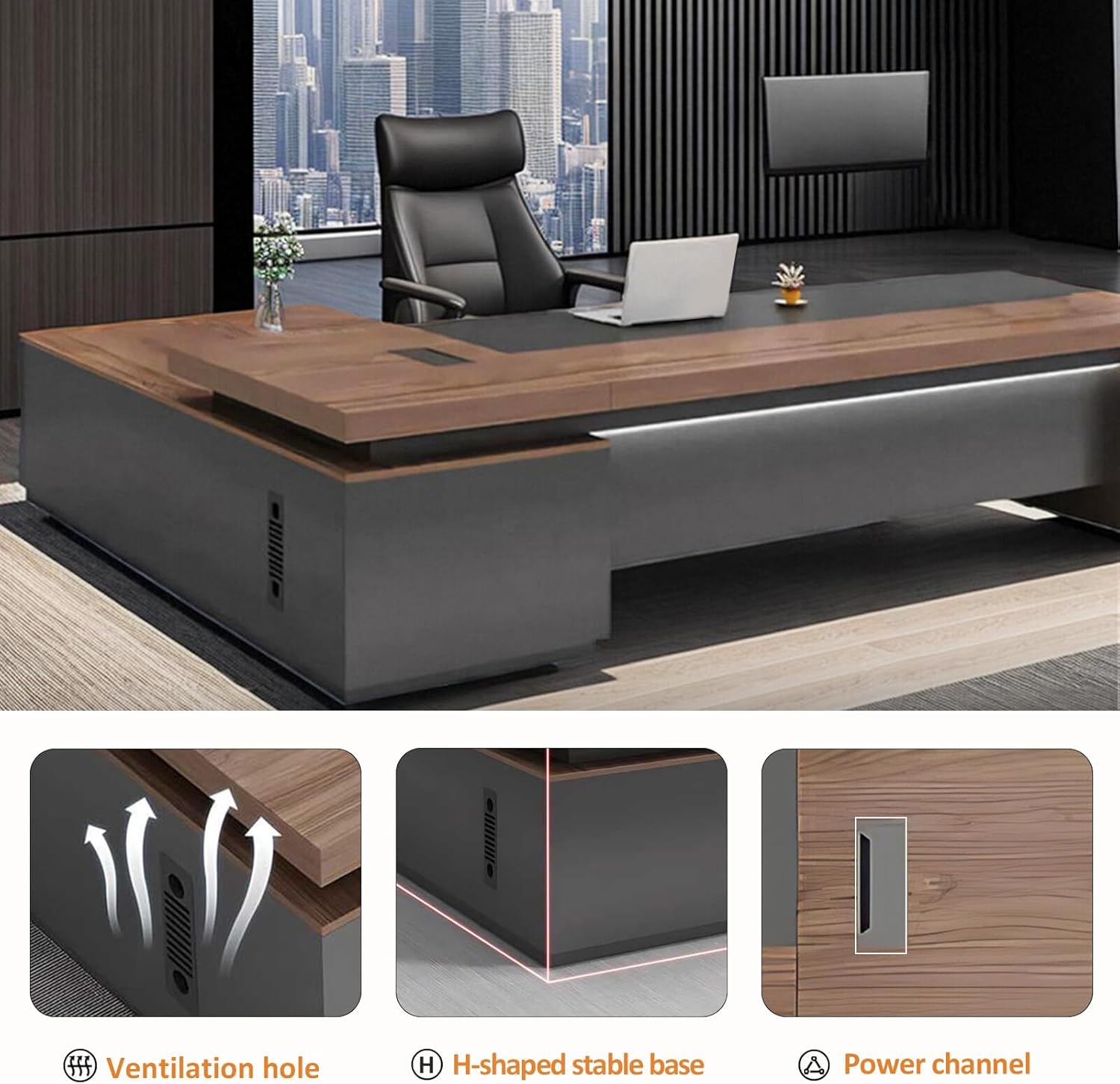 Modern Wood L-Shape Executive Desk