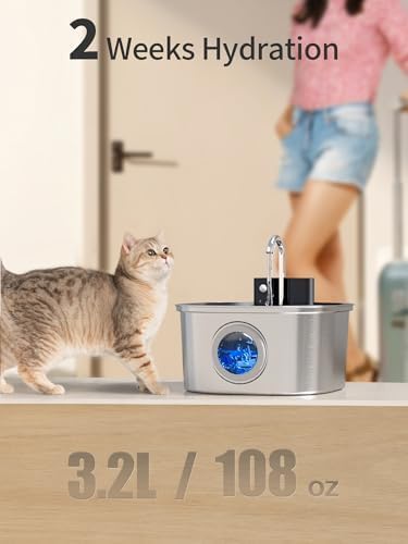 4L Automatic Cat Feeders + 309B Stainless Steel Cat Water Fountain