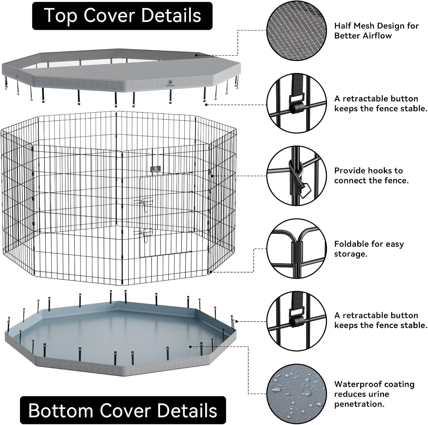 8 Panels 42”H Dog Playpen
