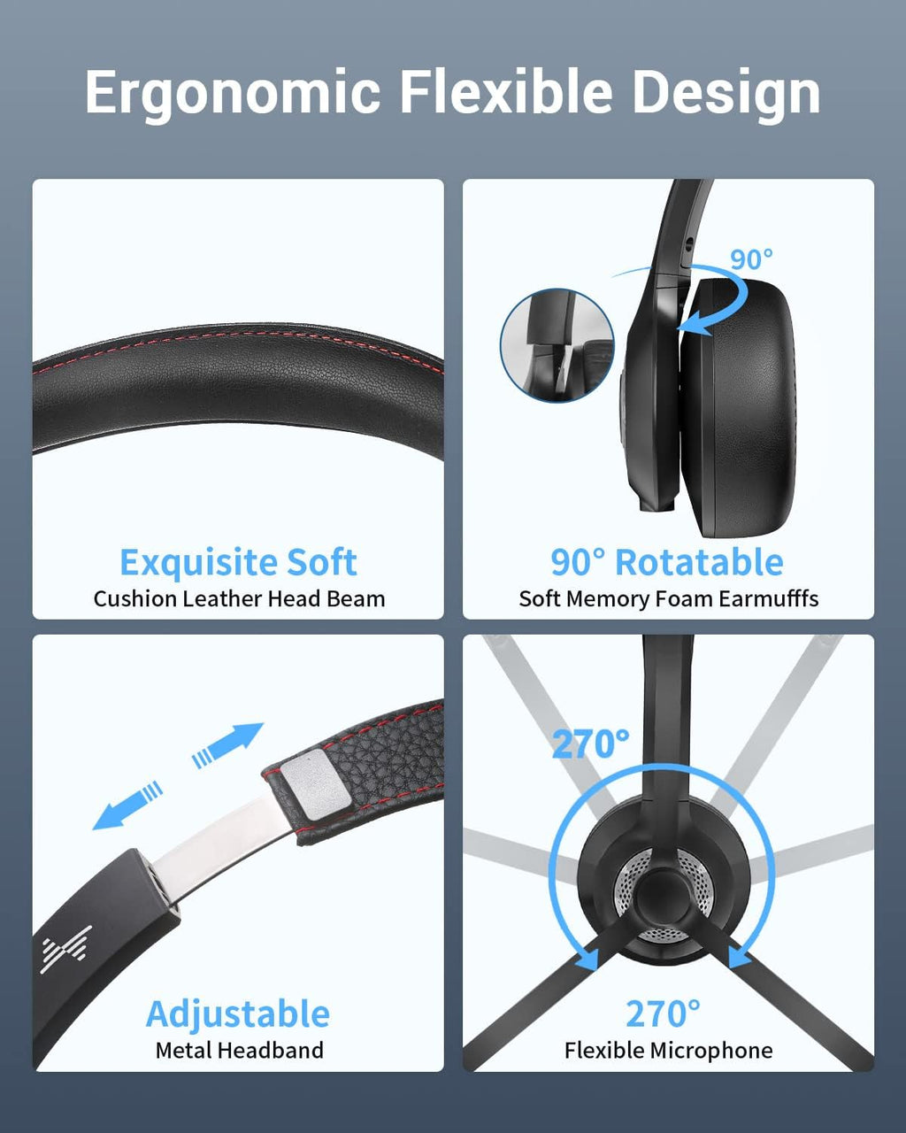 Wireless Headset with AI Noise Cancelling Microphone Bluetooth Headset
