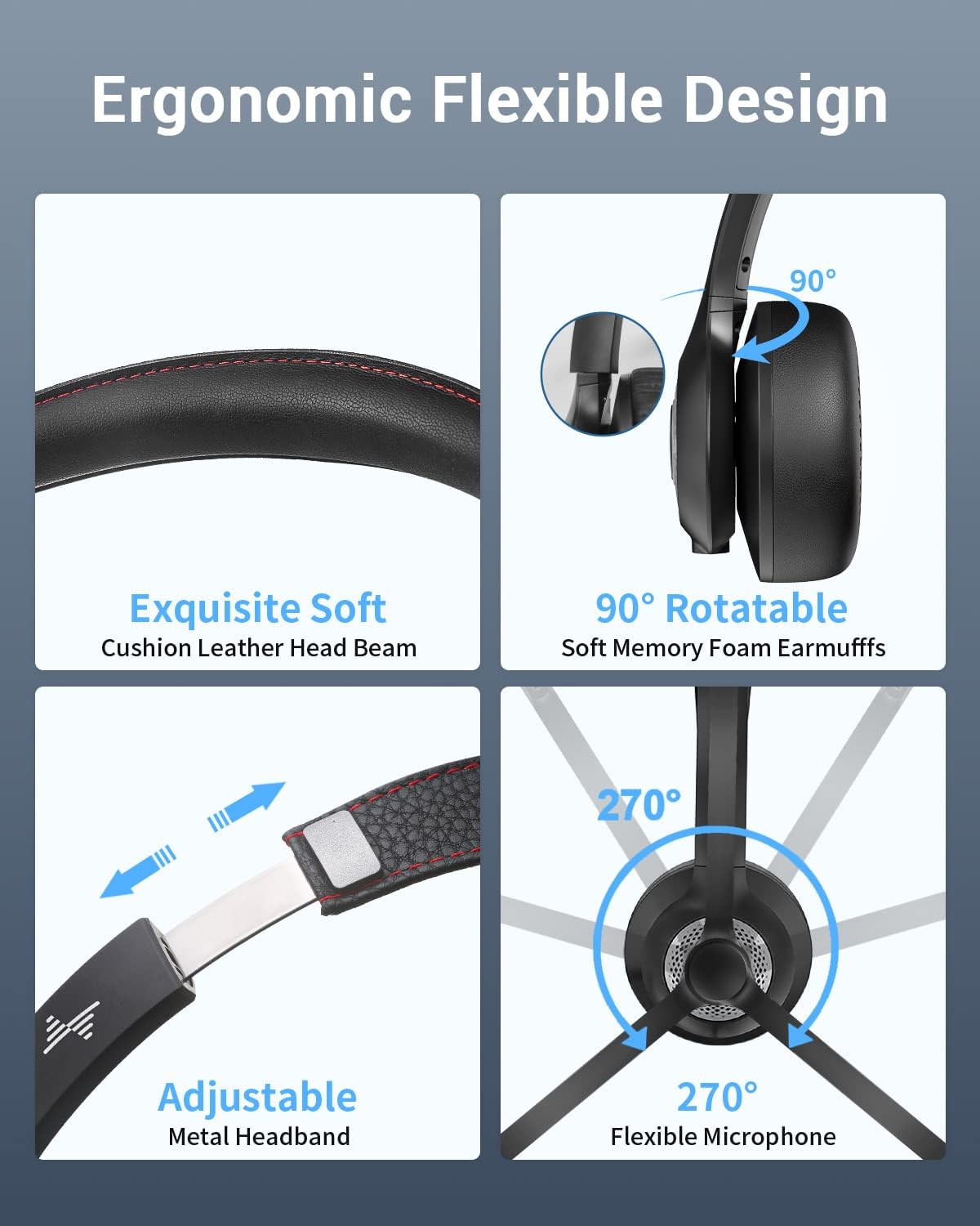 Wireless Headset with AI Noise Cancelling Microphone Bluetooth Headset