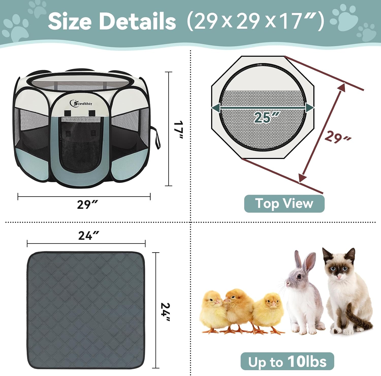 Dog Playpen with 2 Washable Pee Pad