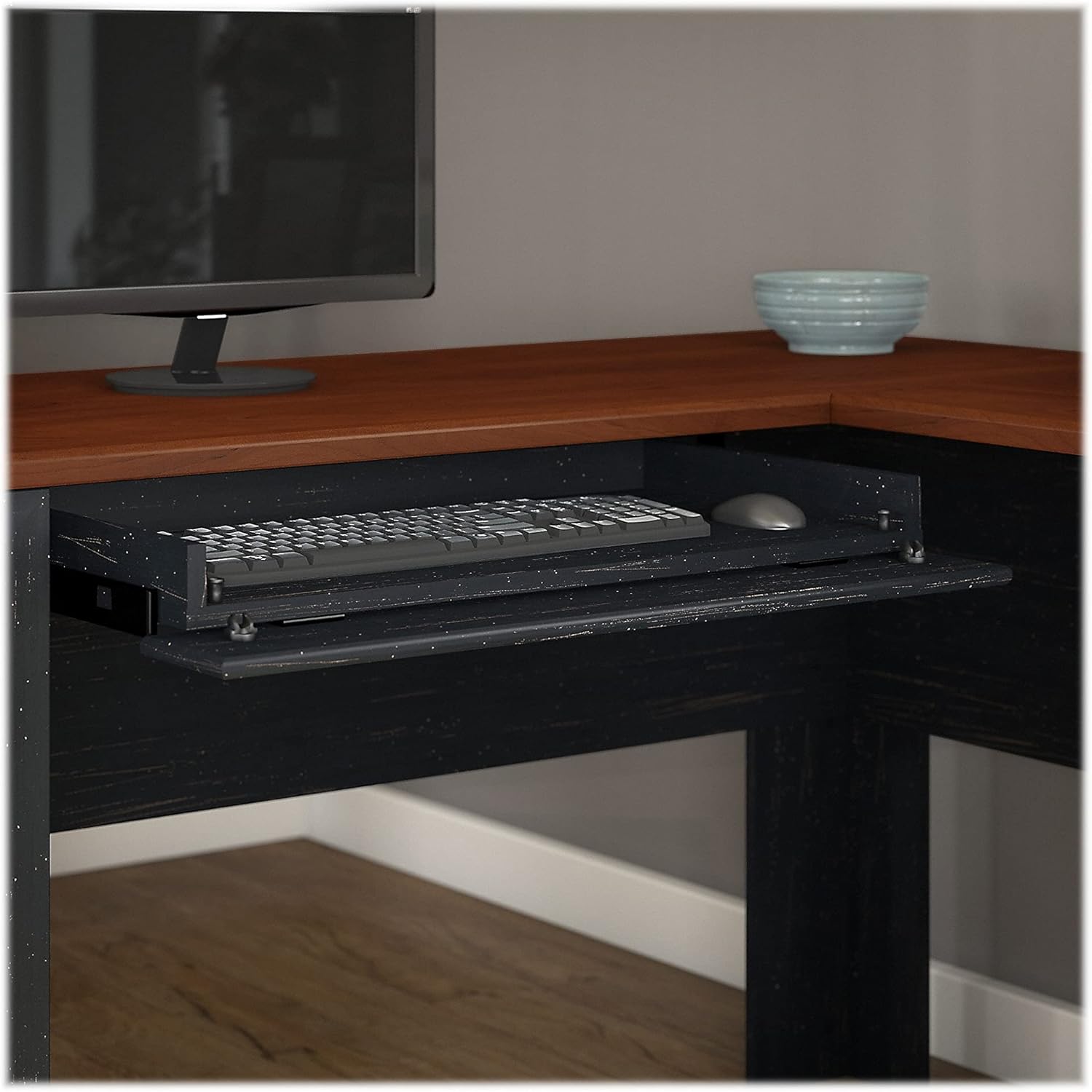  60W L Shaped Desk with Hutch, Bookcase