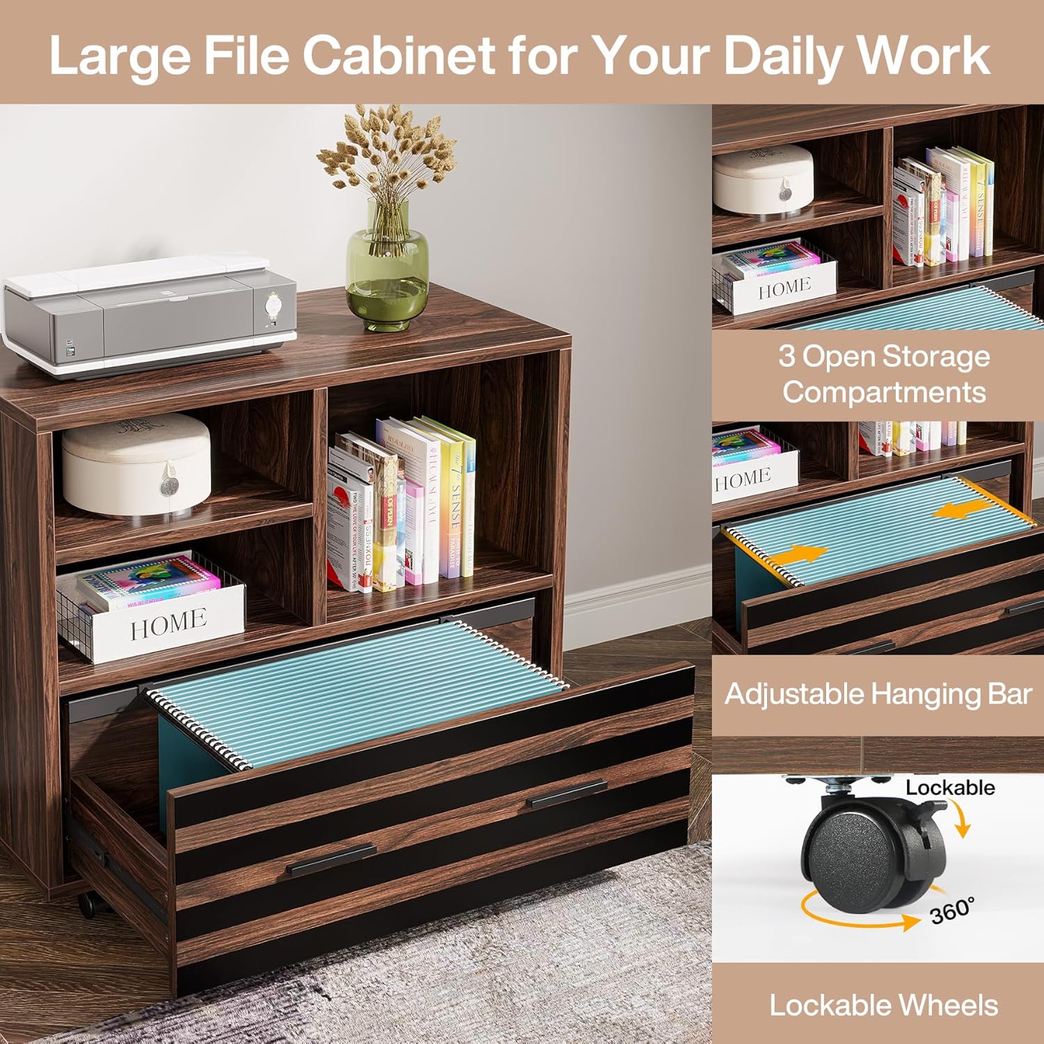  62.2" Executive Desk with Mobile File Cabinet