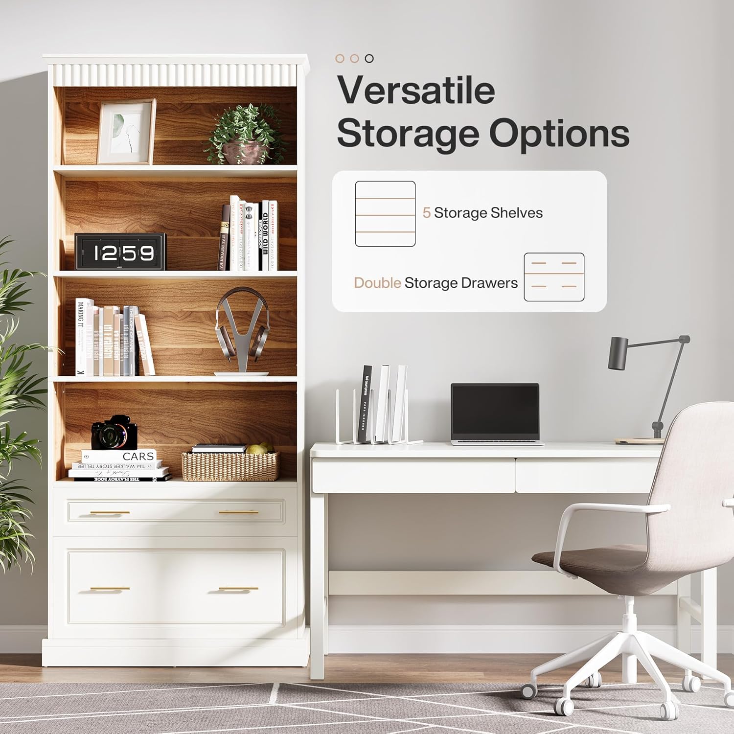 Tribesigns 5-Shelf Bookcase with File Cabinet